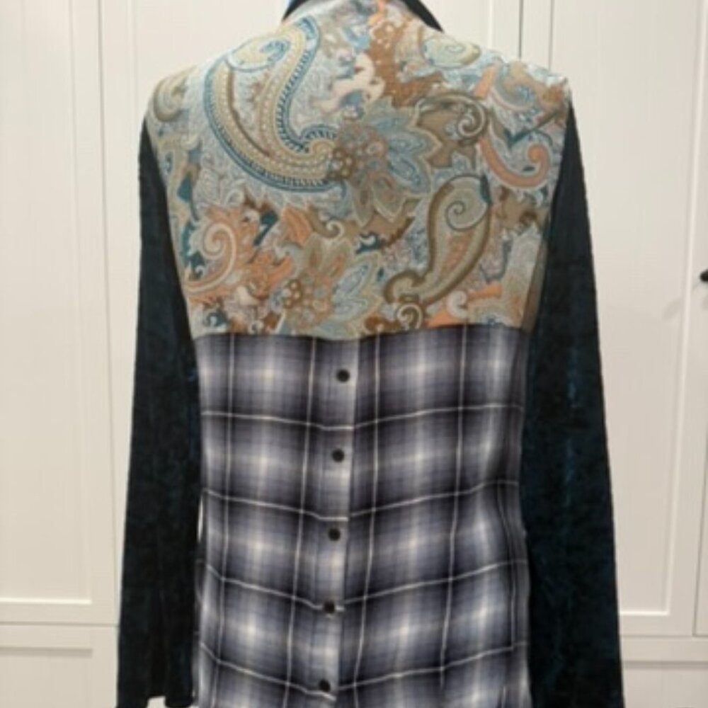Andree by Unit Teal Velvet Embroidered Button Down Tunic Boho (S) - Picture 3 of 4